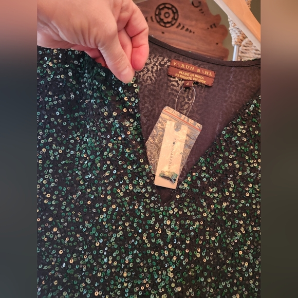 Sz 4 Varun Bahl Green Seqin Dress w/Appliqué NWT Anthropologie - Picture 10 of 16
